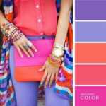 Coral red and shades of lilac